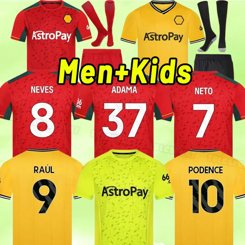 3XL 4XL Wolves 23 24 Home Soccer Jerseys RAUL SEMEDO NETO NEVES TRINCAO Wanderers J OTTO PODENCE GIBBS Wolverhampton 2023 2024 Football Shirts Men Kids Kit uniform