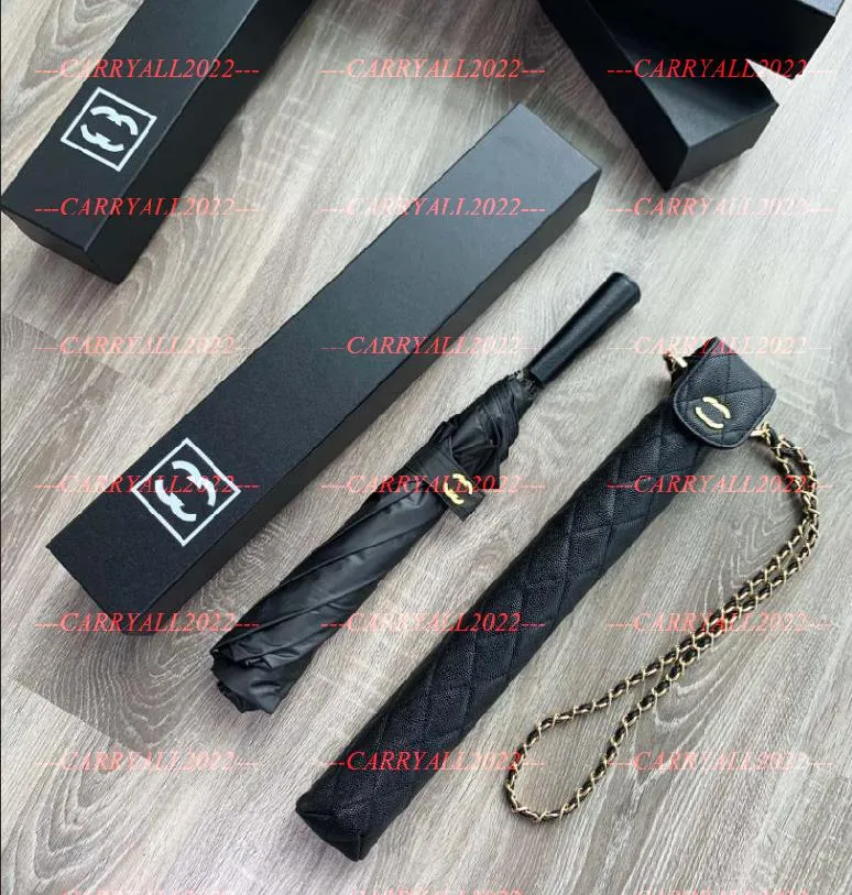 2023 Luxury C Umbrella Classic black Long Umbrella folding For Women summer Fold Fashion Umbrella Rain Umbrella VIP gift with PU case gift packing CH552680256