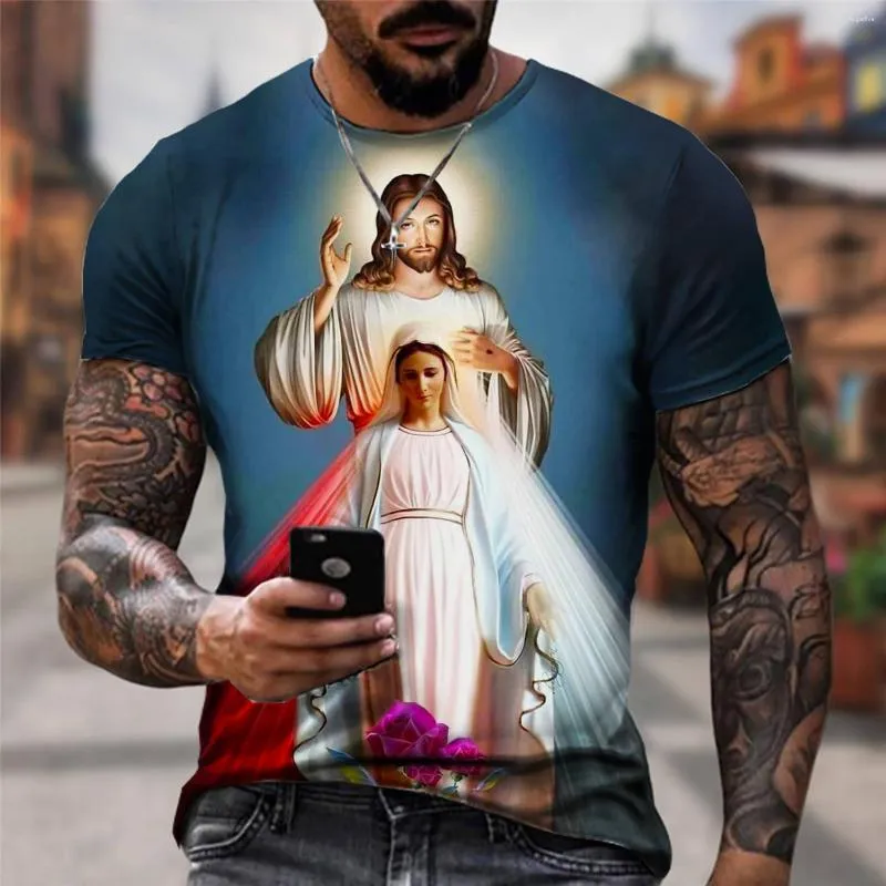 Mäns T -skjortor GUD! Cross Fashion 3D T-shirt om Jesus älskar Everone Christian Short Sleeve Shirt