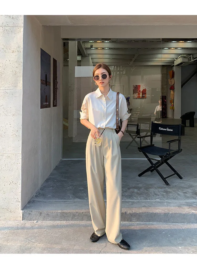 DHgate.com:Womens High-Waisted Straight Wide Leg Pants in
