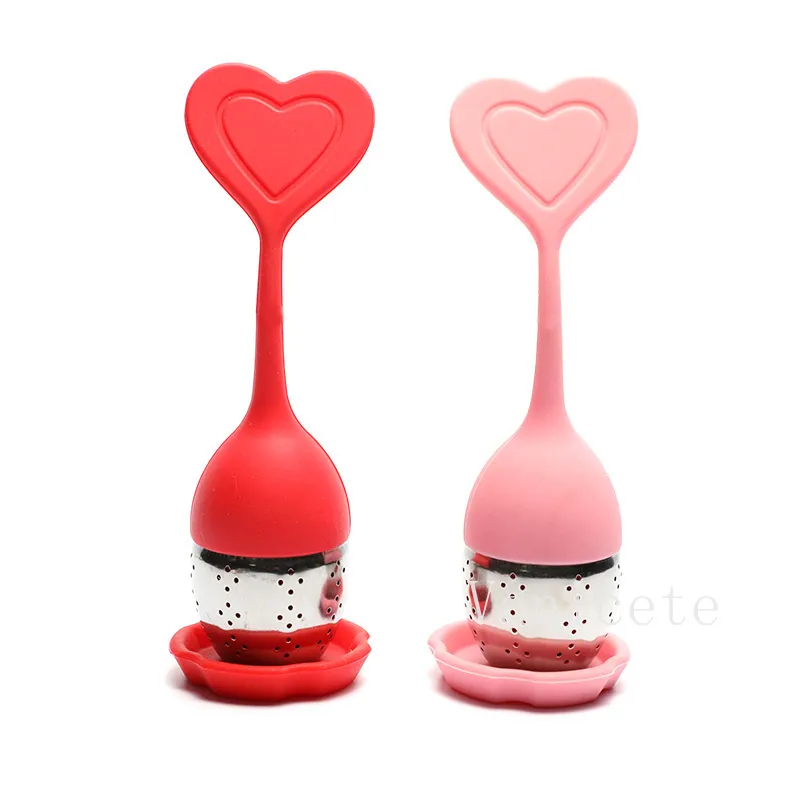 Stainless Steel Heart Shaped Tea Strainers Spice Herbal Filter Teaware Accessories Reusable Tea-Tools Kitchen Tools Silicone teas infuser T9I002424