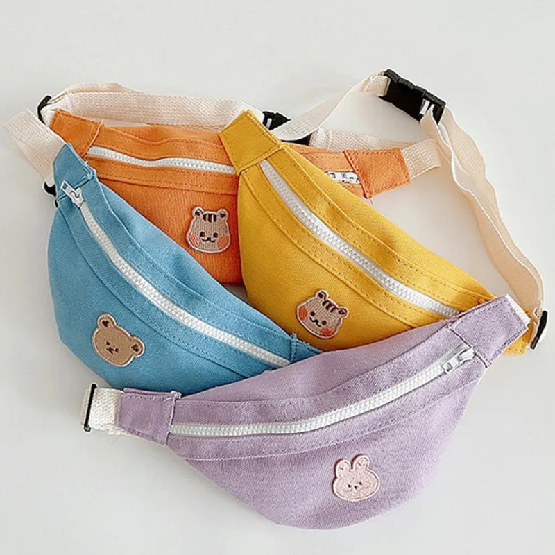 Sırt çantaları Kore tarzı çocuk diyagonal küçük bel çantaları karikatür ayı bebek çapraz kanvas çanta erkek kız çocuk eğlence seyahat mini sırt çantası 230818