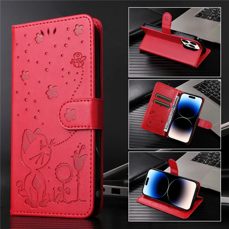 ROPE MAGNETISK FLIP CARTOON TELEFALL FÖR IPHONE 15 14 PRO MAX SAMSUNG GALAXY S22 S23 Ultra A24 A25 A04E A23E A23S A34 A54 5G A33 A53 A73 A14 Söt 3 -kort slots Wallet Shell Shell