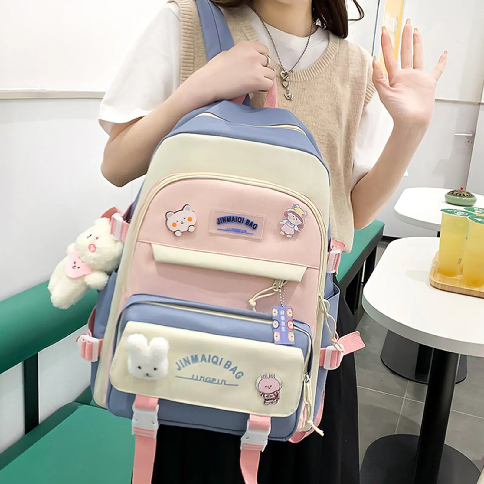 Conjunto de 5 piezas de mochila Kawaii para niñas, bolsa escolar para  estudiantes, bolsas para libros