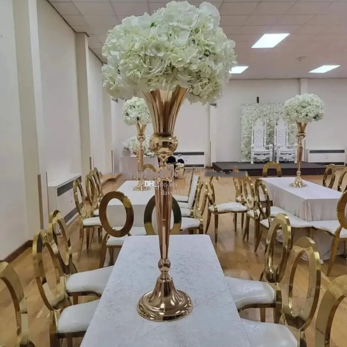 Décoration de mariage tables en or centres de table vase support de fleur en métal doré pour table ronde en alliage