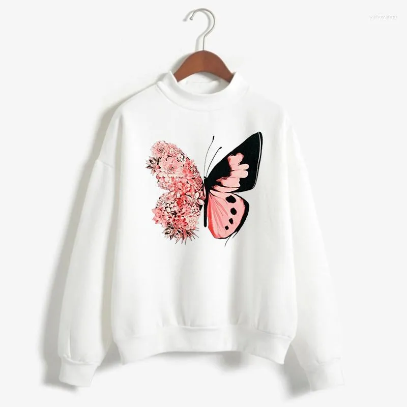 Con cappuccio maschile per farfalla rosa Donne a manica lunga streetwear retrò floreale floreale casual pullover divertente focolare divertenti felpa femminile autunno