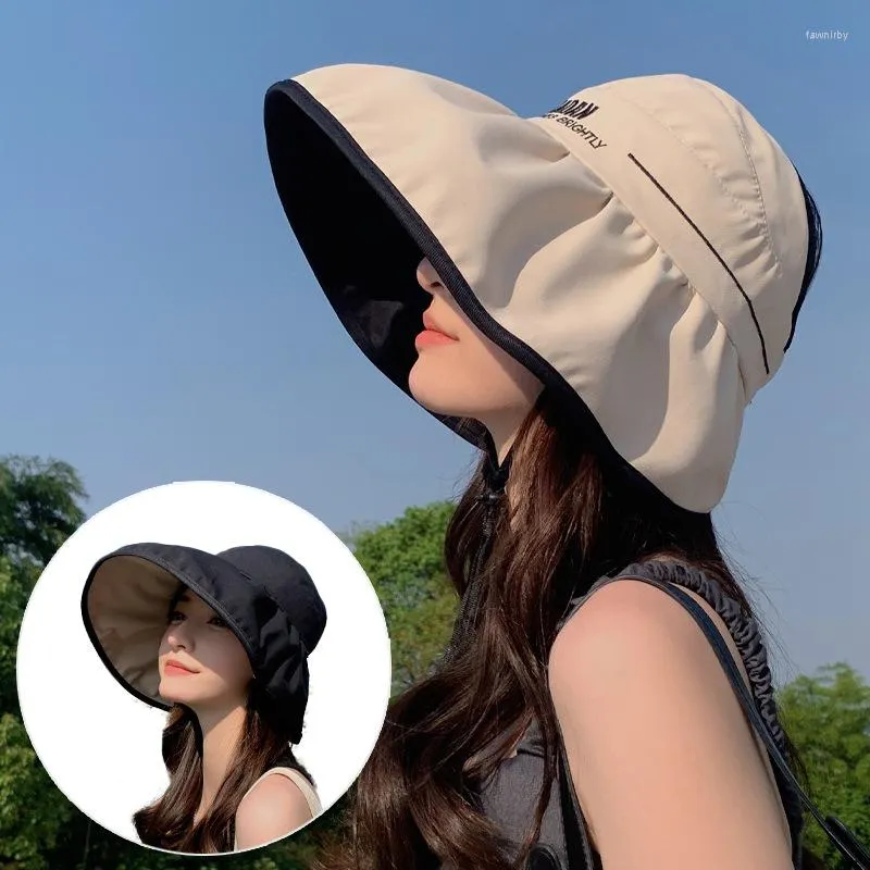 Berets Koreaanse stijl damesmode brief pure kleur all-matching dubbelzijdige zonbescherming hoed zomer lucht top grote rand