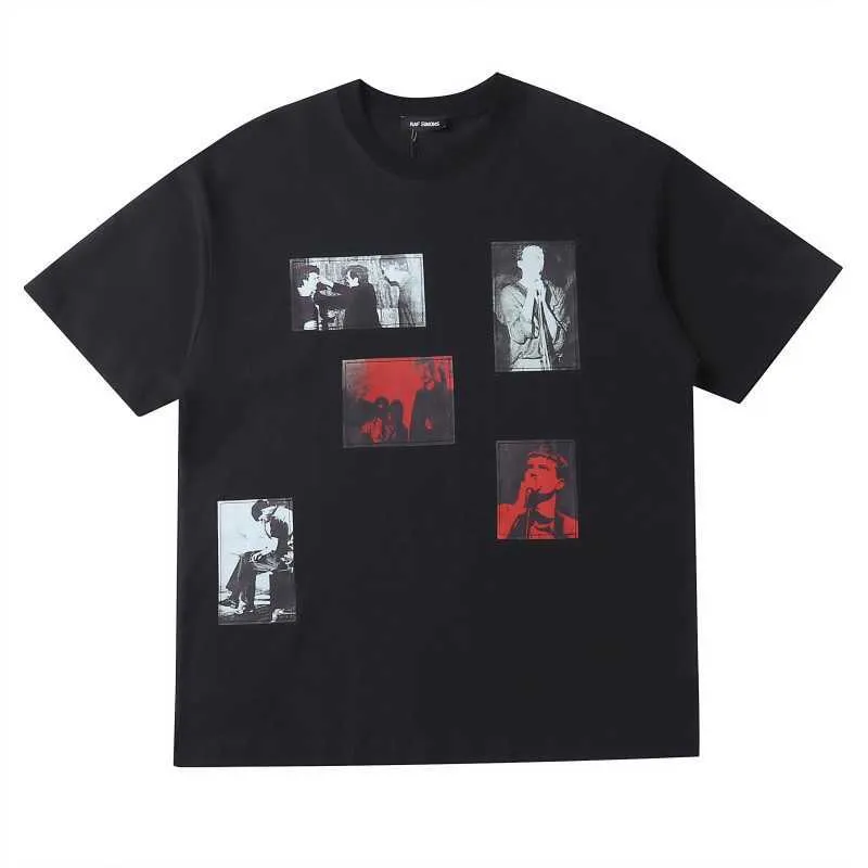 Męskie koszulki RTIM Raf Simons punk naklejka gorąca tłoczone krótkie rękawa luźna puls high street T-shirt