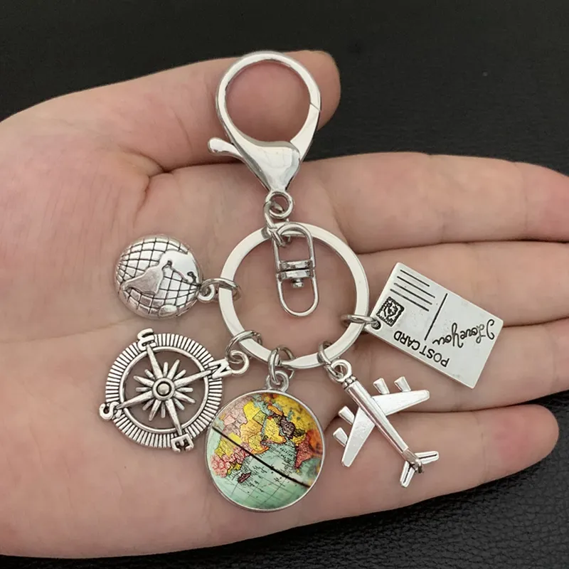 Nyckelringar Lanyards Earth Plane Keychain Pendant Compass Personlighet Memorial Key Ring Present For Travel Lovers Chains Drop Delivery SMTRI