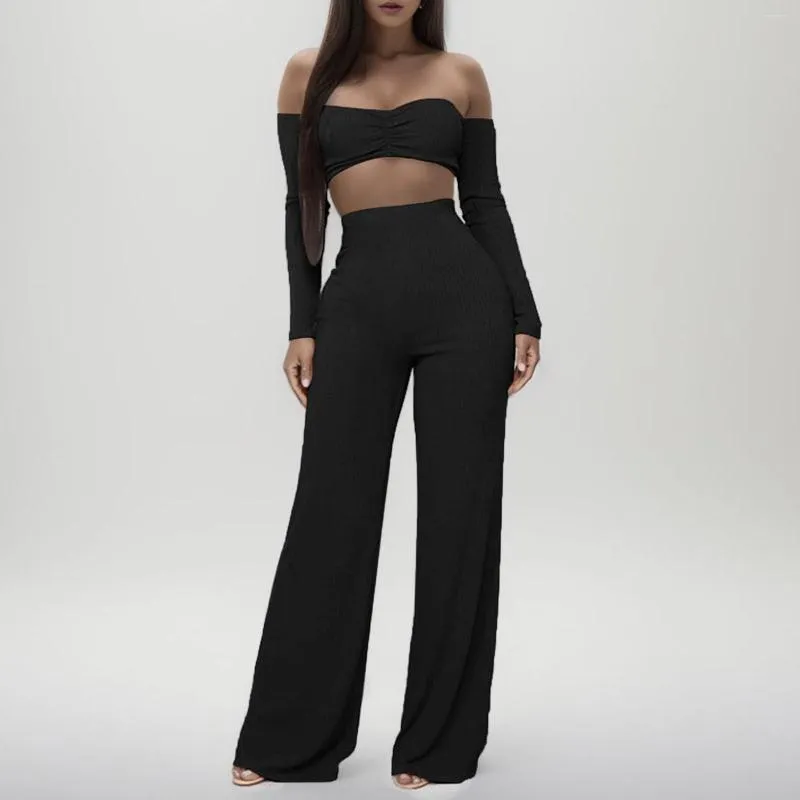 Y2K Womens Off Shoulder Crop Top And Wide Leg Set Back Solid Color Outfit  From Noellolitary, $21.66