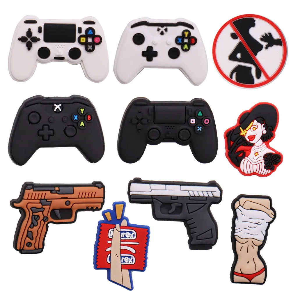 Acessórios para peças de sapatos PVC pvc gamepad pistol subhine pistol sandals shoes decoração de fivela de fivela de fivela de fivela jibz crianças presentes decora otpqd