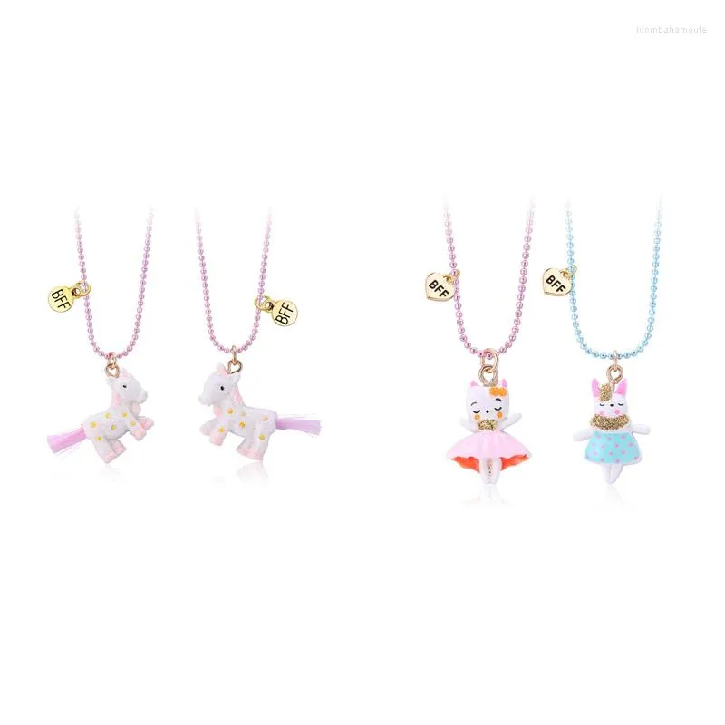 Pendant Necklaces 2Pcs/Set Sweet Resin Horse Shape Chain Friends Necklace Cute BFF Friendship Children's Jewelry Gift For Kids Girl