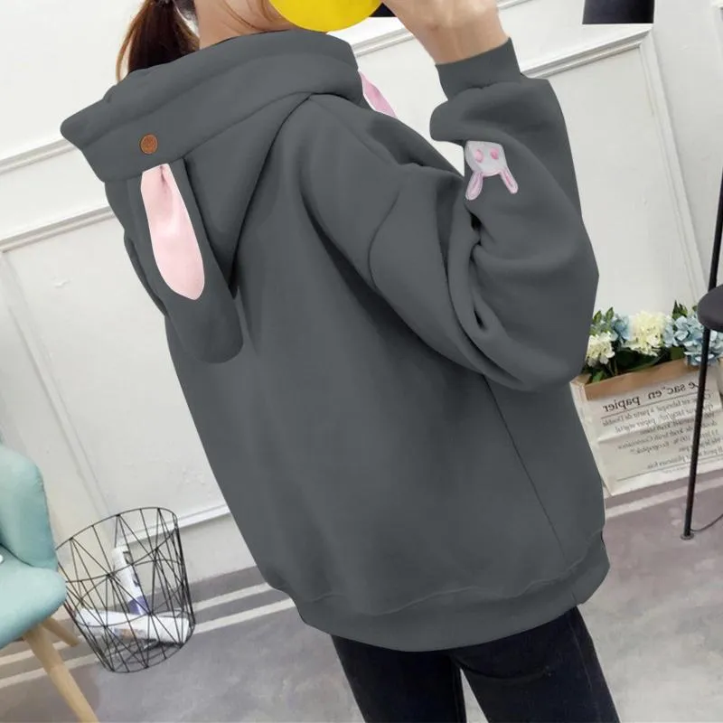 Women's Hoodies Ears Autumn Long Sleeve Oversized Hoodie Loose Harajuku Kpop Kawaii Hooded Sweatshirt Sudaderas Para Mujer