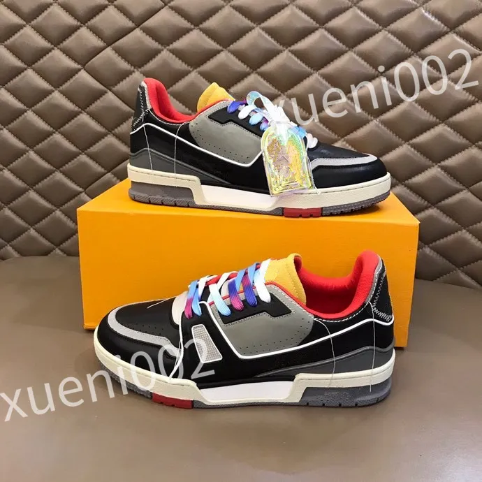 Nieuwe top luxe designer Casual schoenen unisex echte lederen klassieke plaid sneakers streep schoenen mode sneakerscolor streep sneakers maat39-44 rd1012