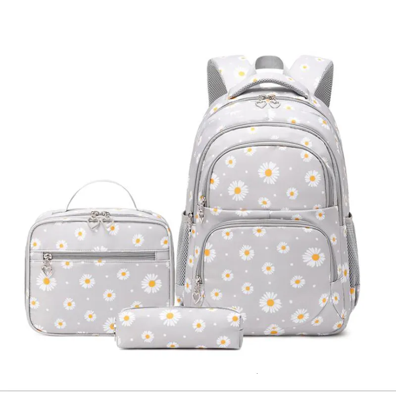 School Bags 3 PcsSet Bag for Girls Children Backpack Schoolbags Teenage Lunchbox Child With Pencil Case Kids 2023 Black 230818