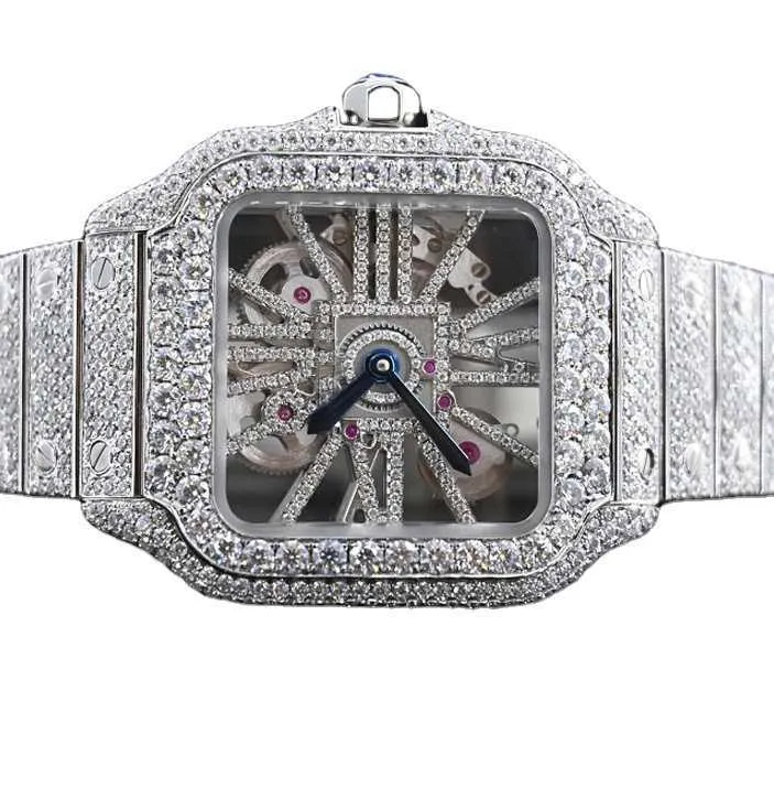 Prix compétitif accrocheur Dign montre-bracelet bijoux montre-bracelet 30 carats VVS Moissanite diamant clouté montre automatique