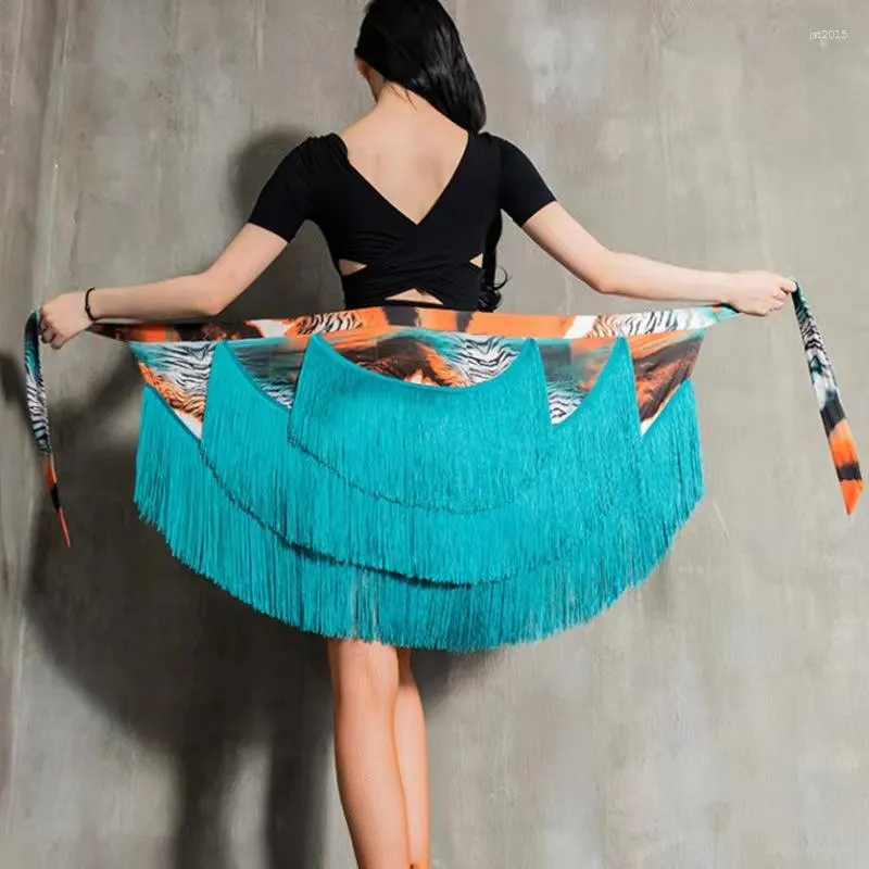 Scenkläder vuxna kvinnor latin dans tassel höft halsduk kjol damer fransade triangulära prestanda kläder