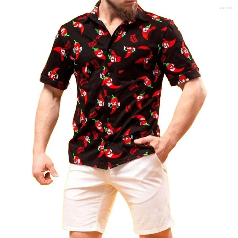 Camisas casuais masculinas Chili Tropical Print Hawaiian Shirt for Men | Manga curta Summer Aloha Beach