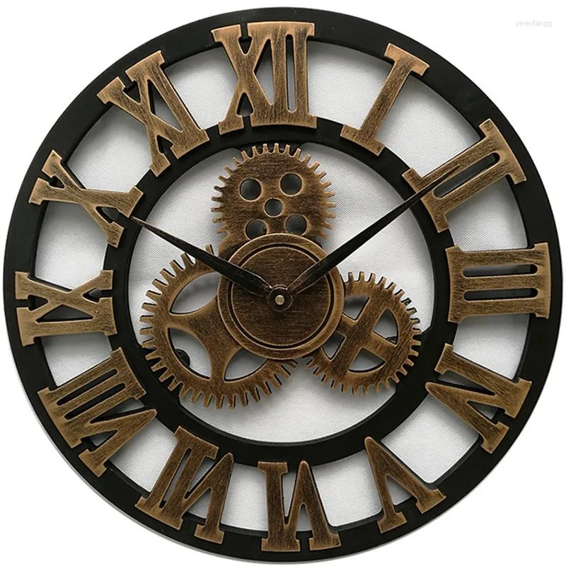 Wall Clocks Wooden Clock Vintage Gear Us Style Living Room Modern Design Decoration 30Cm