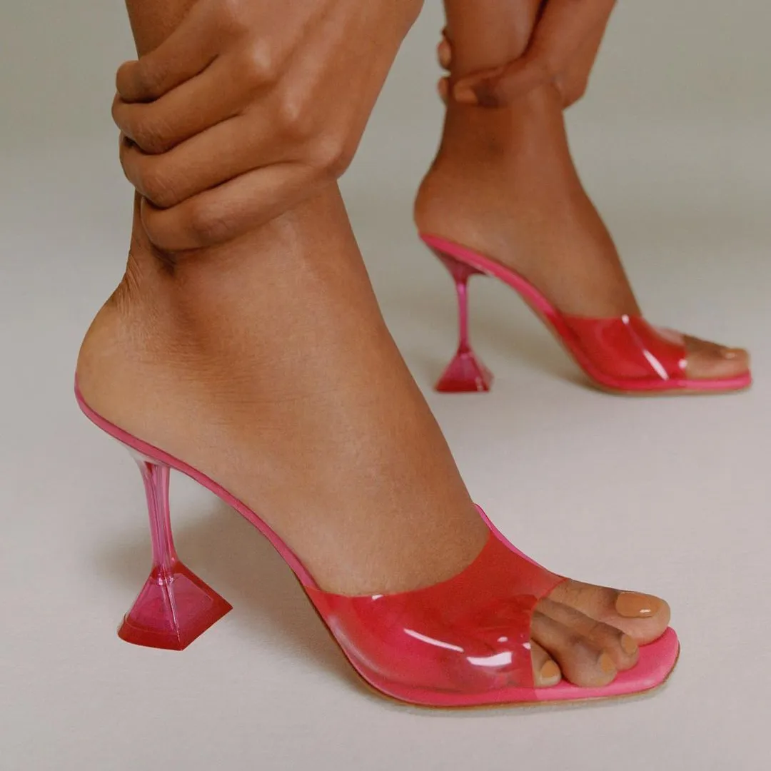 Pantoufles Amina Muaddi Glissières transparentes en TPU Chaussures pour femmes de créateurs célèbres Sandales à talons hauts de 9,5 cm 35-42 Pantoufles en cuir véritable de qualité supérieure Chaussures d'usine