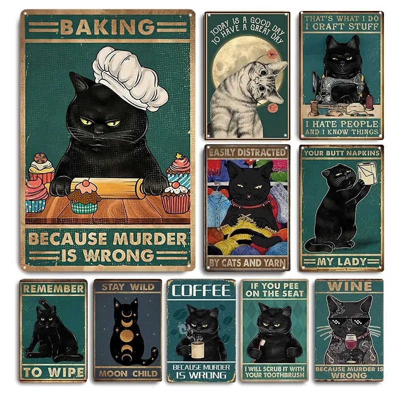 Vintage Cat Posters: Decorative Metal Sign, 30x20cm 12x8 In