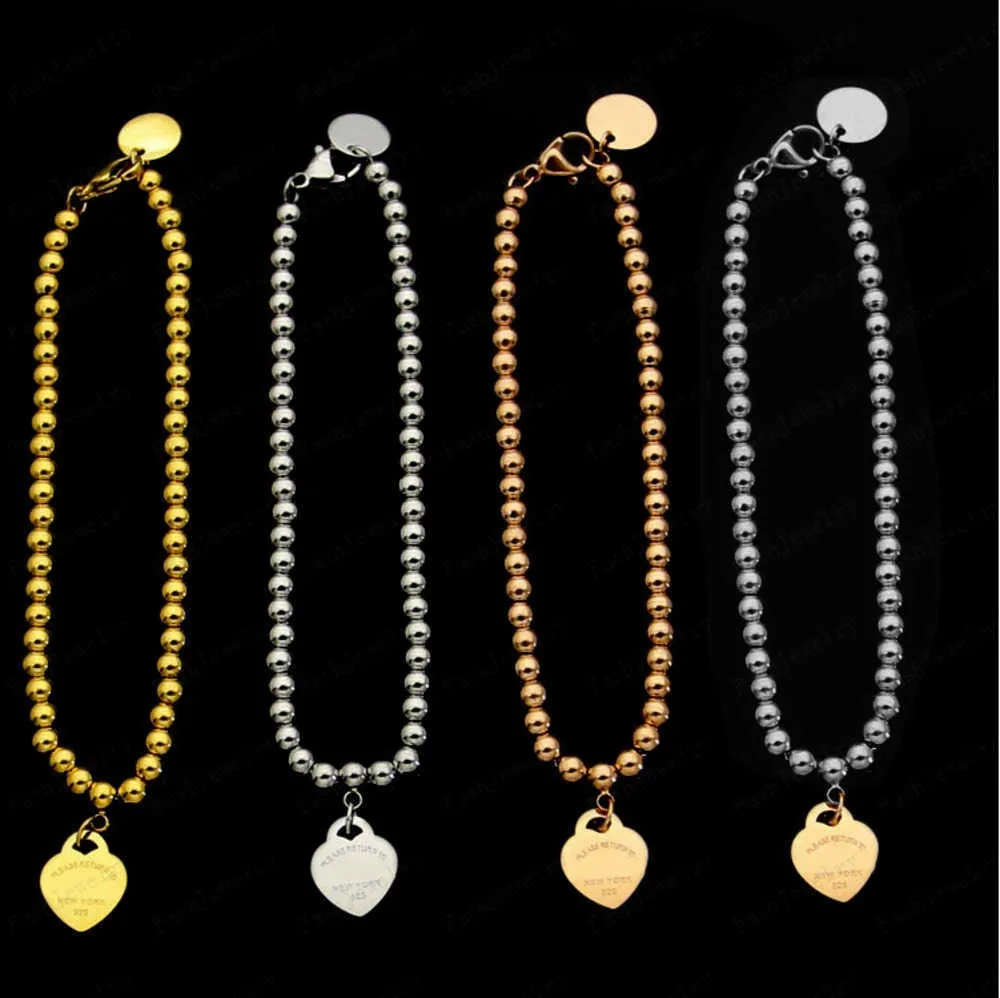 Pulseras de cuentas de lujo, cadena de diseñador, collar de mujer, conjunto de corazón clásico, regalo de amor de San Valentín para niña de oro de 18 quilates, joyería de acero inoxidable