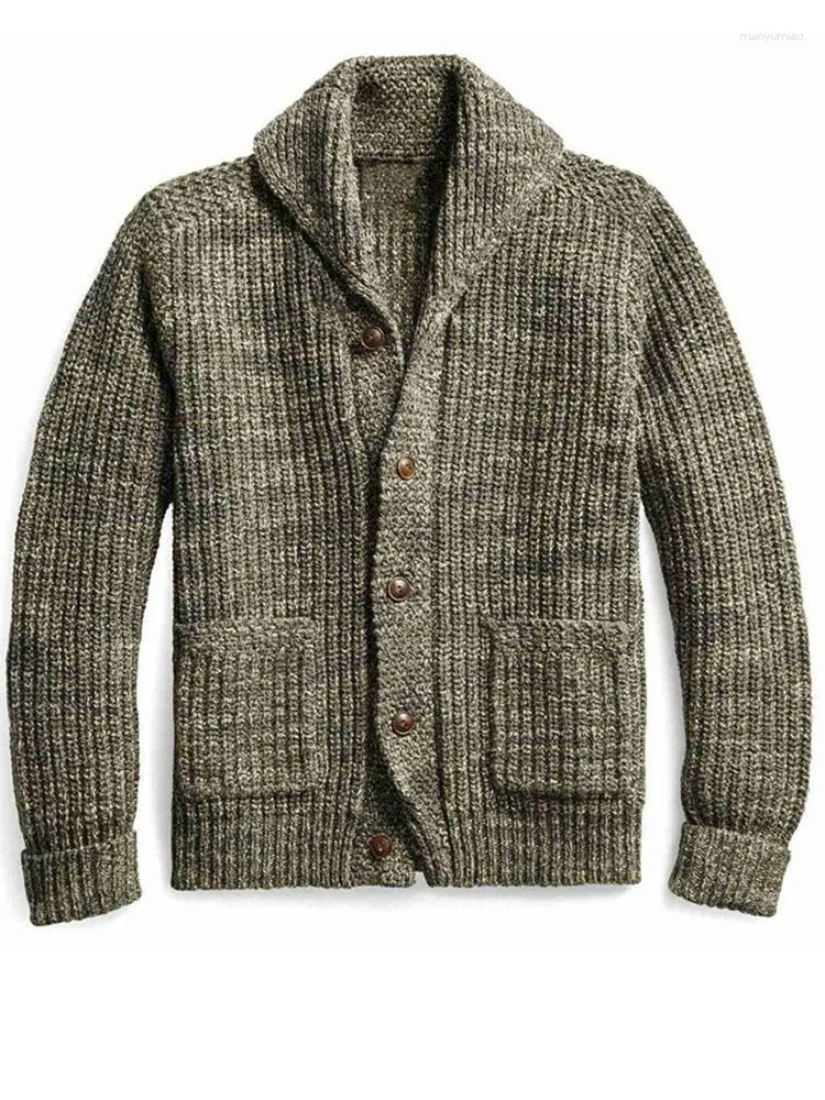 Men's Sweaters Autumn/Winter Knit Sweater With Shawl Collar And Patch Pockets Cardigan Outerwear