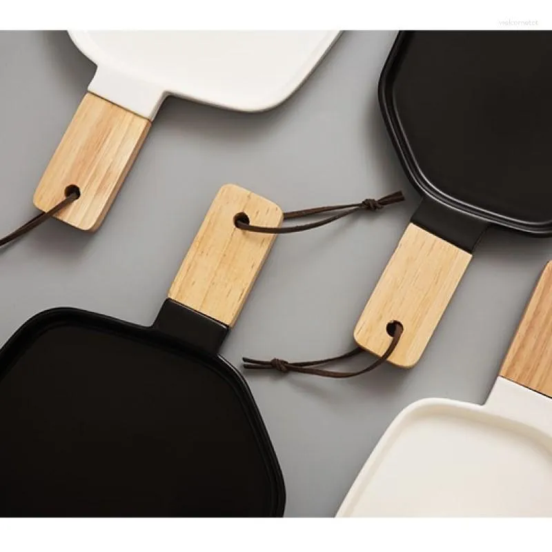 Plates Nordic Creative Ceramic Dish Black And White Bamboo Handle Salad Plate Geometric Dessert Fruit Breakfast Household