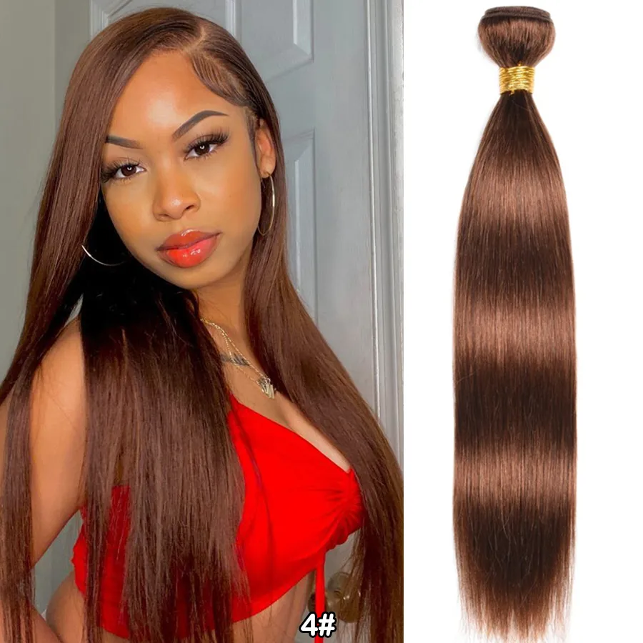 Chocolate Brown Human Hair Bundles 4# Brazilian Hair Weave Bundles Straight Bundles Non-remy Human Hair Extension