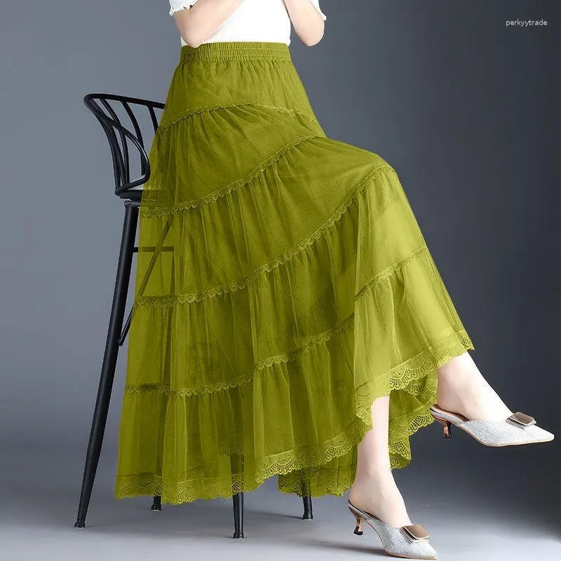 Skirts Three-layer Big Swing Gauze Skirt Women's Spring And Summer Solid Long A-line Pleated Cake