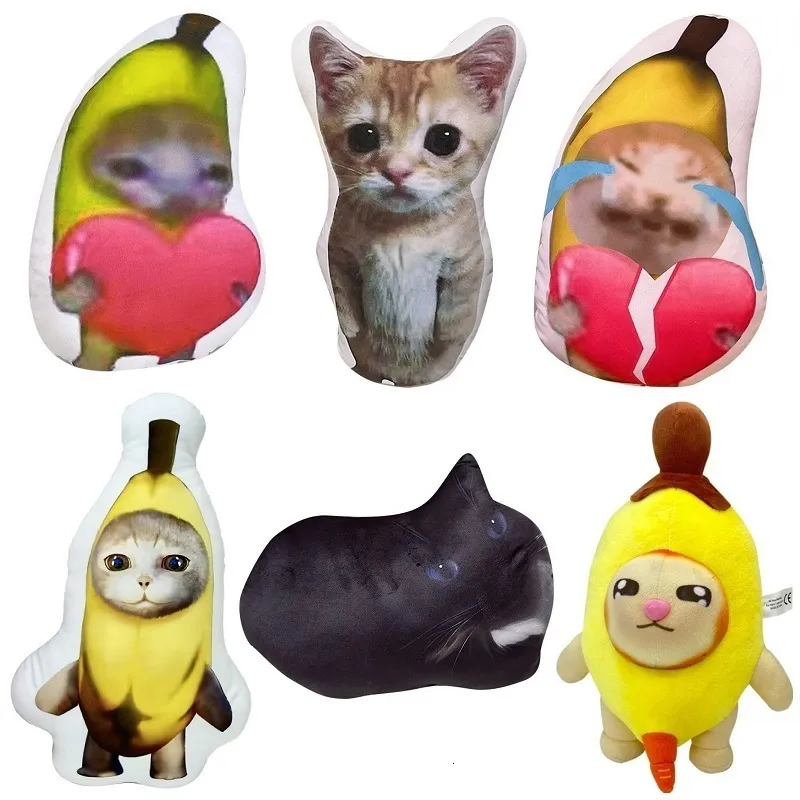 Plyschdockor 30-80 cm Happy Cat Banana Cat Doll Plush Pendant Crying Banana Cat Happy Cat Funny Throw Pudow Fylld leksaksbil Sofa Decor Pillow 230818