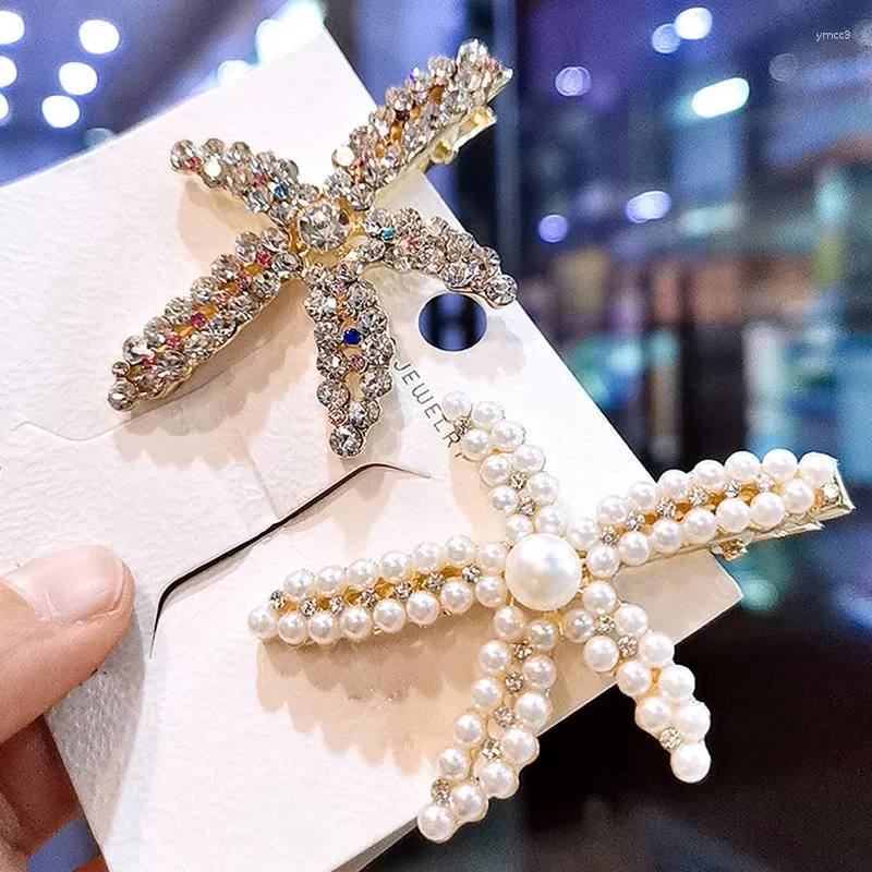 Korean Starfish Pearl Hair Clip Set - Elegant Crystal Hair  display picture 3