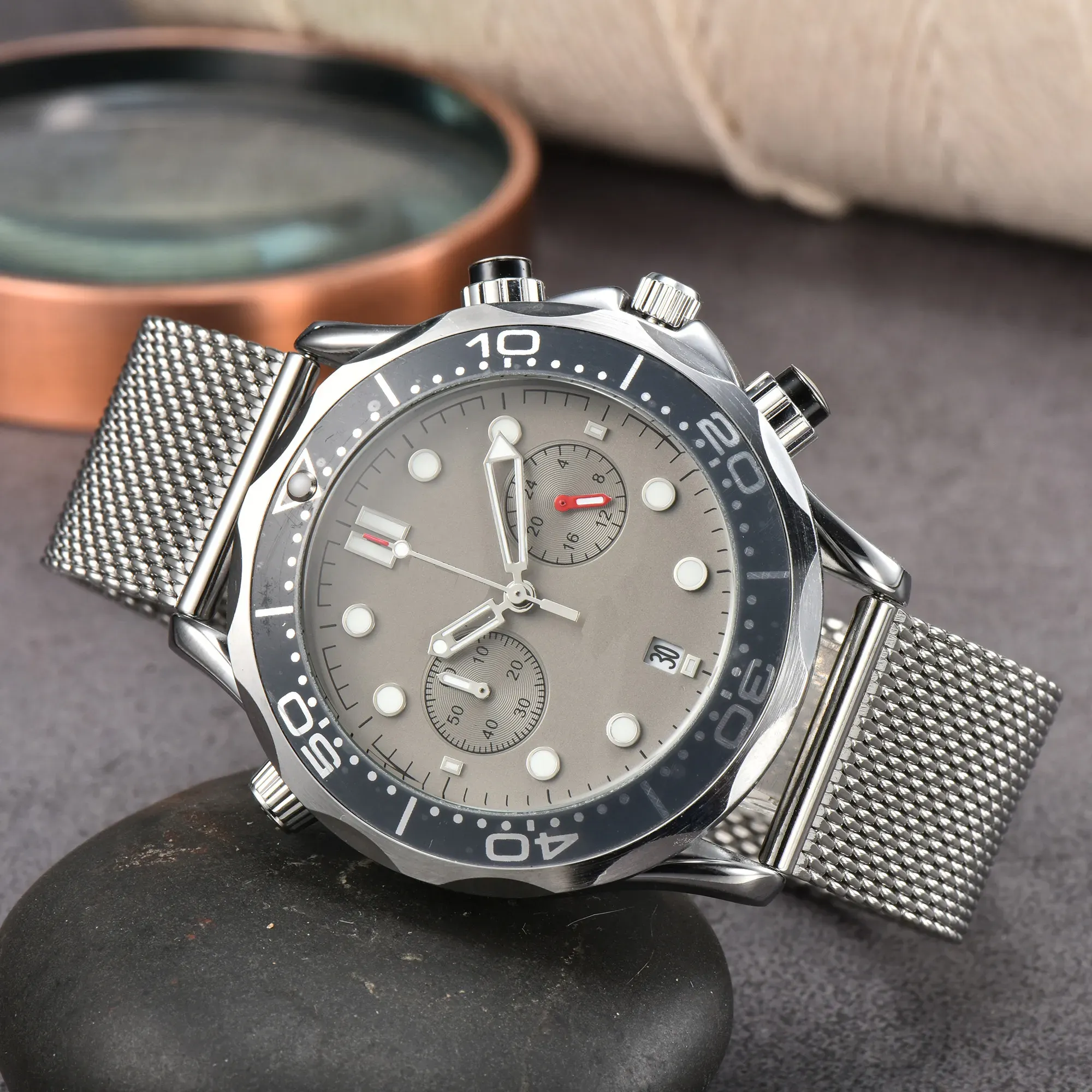 Relógio de luxo masculino relógio de quartzo masculino relógios 42mm pulseira de prata à prova d'água toda pulseira de aço inoxidável 2023 relógio de pulso de designer de moda