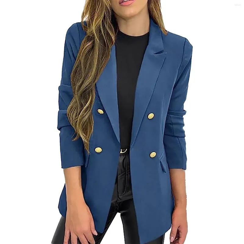 Costumes pour femmes Petite veste de costume décontracté à manches longues revers bouton manteau dans une couleur unie polaire bleu sarcelle femmes