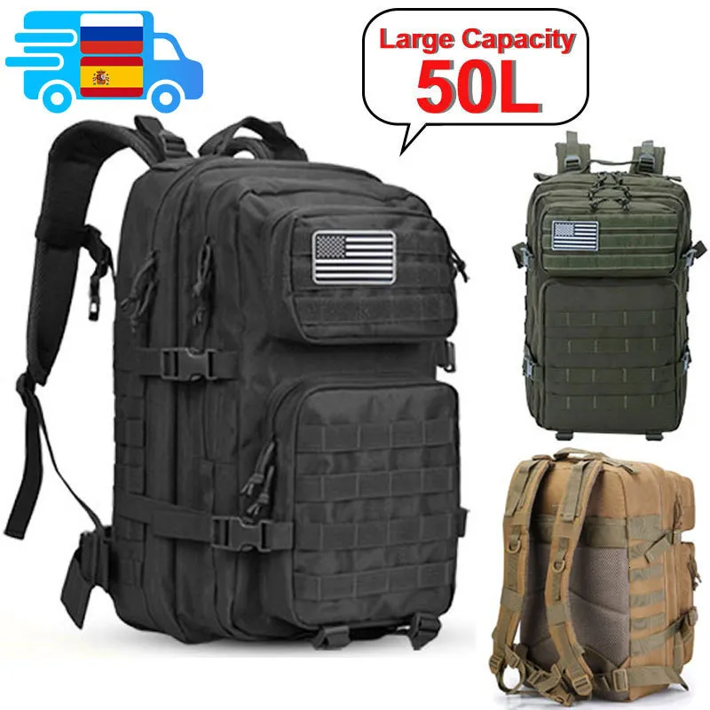 Mochila Pacote de Mochila 50L Exército Militar Backpack Travel Men's Viagem de grande capacidade Rucksacks Men.