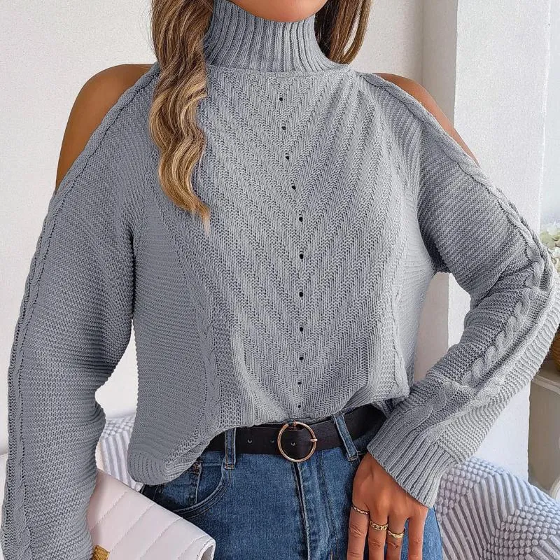 Maglioni femminili da donna a maglia alta scollatura con spalle nude manica a manica lunga manica casual sciolte da donna maglione estate