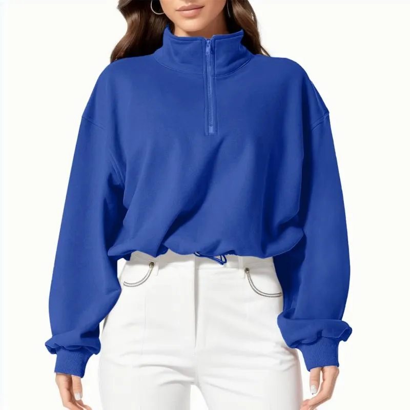 Half Zip Sweatshirt Women Solid Casual Crop Pullover Tops Womens