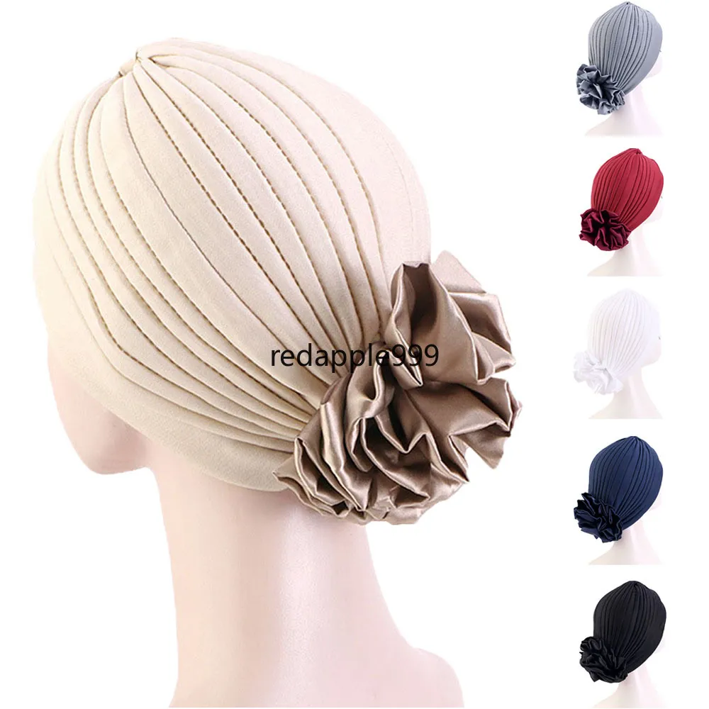 Novas mulheres grandes flores de turbante na testa cruzando quimioterapia tampa muçulmana instantânea lenço hijab lenço islâmico chapéu de chapéu de gorro de cabelo plissado