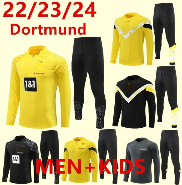 22 23 24 New Dortmund Long zip Chándales jogging suit jacket Niños y hombre Borussia Pantalones largos Conjuntos de fútbol Dortmund Traje de entrenamiento Conjunto de fútbol Survetement