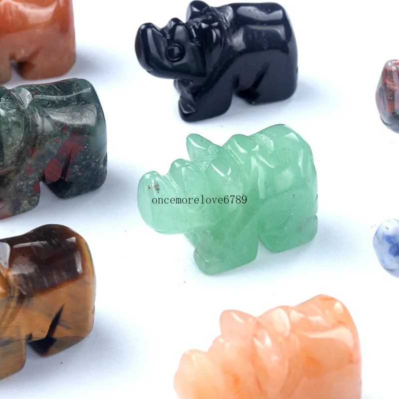 Natural Stone Carving 1 inch Lovely rhinoceros Crafts Ornaments Agate Rose Quartz Healing Crystal Animal Plant Tank Decoration Fengshui