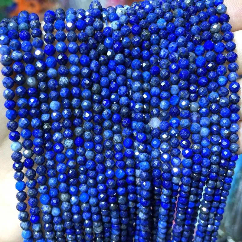 Kralen natuurlijk 2 3 4 mm gefacetteerde lapis lazuli stenen ronde losse spacer kraal voor sieraden maken doe -het -zelf armband ketting accessoires 15 ''