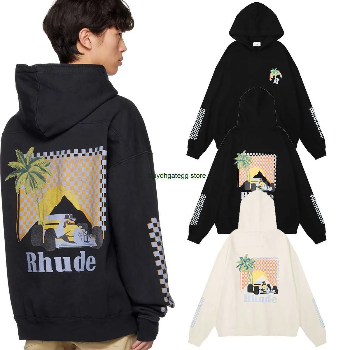 Bluzy bluzy z kapturem XB0U 2023 Rhude New Street Fashion Sweter Men Casual Hooded Sweater American Letter Printing Loose Hoodie Fashion