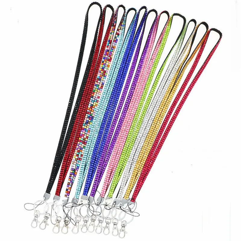 Universeller Nackengurt Kristall Handy Lanyard Diamond Lanyards Süßigkeiten Farben Strass mit Metallclip Multi -Farb -Handy -ID -Karte Mode