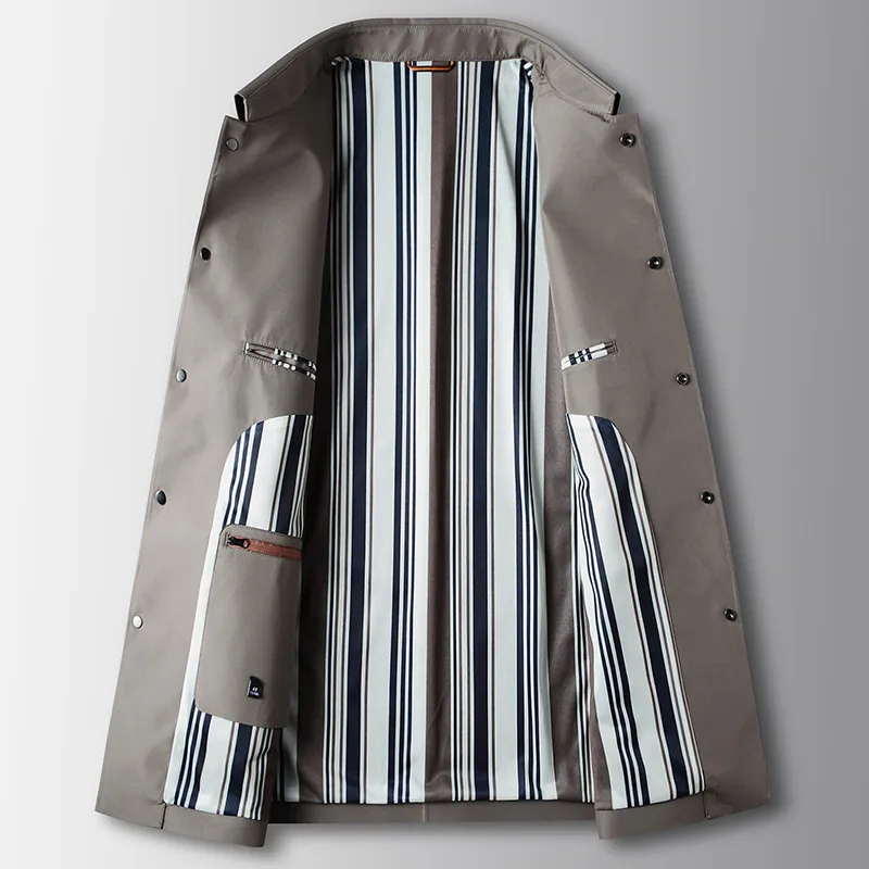 Męski płaszcz sprężynowy i jesienny średniej długości wysokiej jakości swobodny płaszcz z kołnierzem polo Light Luksusowy biznes bez żelazowy płaszcz