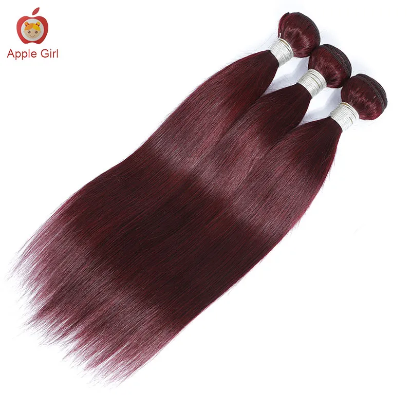 28 30 32 Inch Brazilian Straight Human Hair Bundles #99J Burgundy Dark Wine Color 3 or 4 Bundles Weave Weft Applegirl