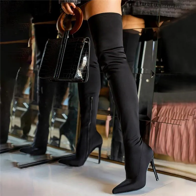 Bottes Taille 43 Sexy Over the Knee Boots Femmes High Heels Boots Longs Messeurs CHEMP HAUT HIVER FAUX SUEDE SLIM POINTE