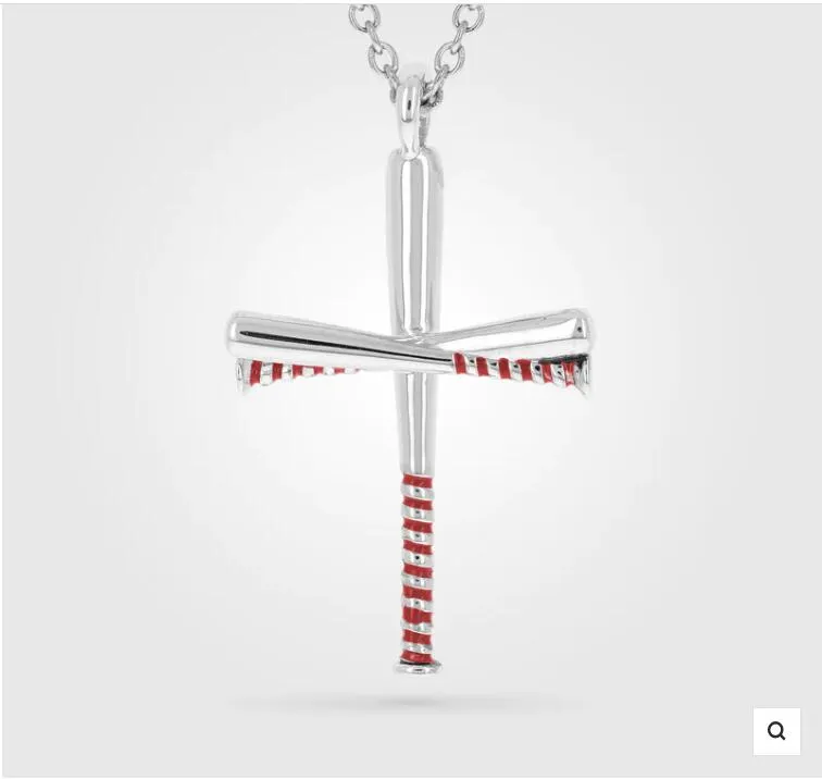 Titanium Sport Accessories ÉMAILLÉ GRIPPED croix creuse points de croix collier barré K Baseball avec balle sur le dessus Collier Momma