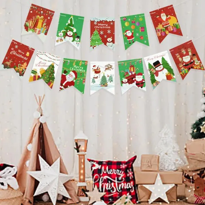 Feliz Natal Banner decoração Home pendurado papel Garland Papai Noel Navidad NATAL NATA PRESENTE 2024 Ano Novo decoração de festa de Natal