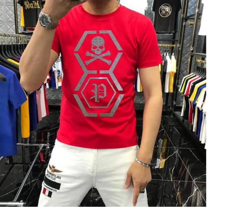 S-6XL Anime T-shirt men Graphic Rhinestones High Quality Summer Fashion Hot drill T-Shirts streetwear Men's Clothing