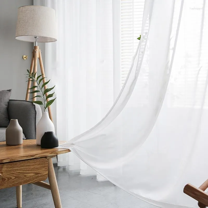 Curtain Solid White Window Curtains Chiffon Gauze Drapes Tulle Sheer Organza Anti-scratch Silk Soft Home Living Room Decor